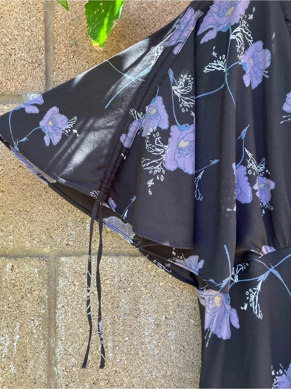 Free People Melanie Dark Floral Mini Dress With Adjustable Boho Flutter Sleeves